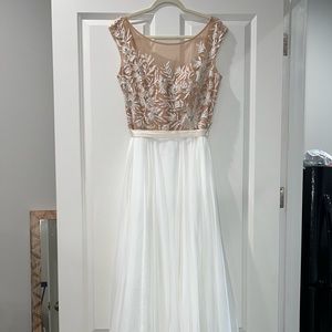 Sherri Hill White Beaded Cap Sleeve Sweetheart Neckline Prom Dress